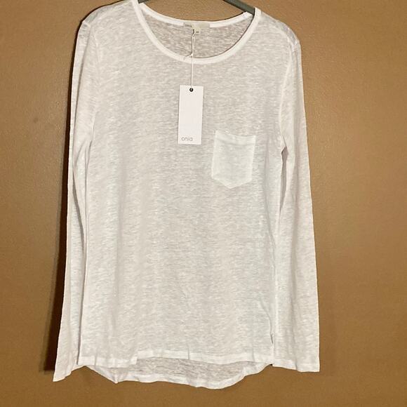 NWT Onia Madison Long Sleeve Linen Pocket Tee Sz Small in White - Picture 2 of 11